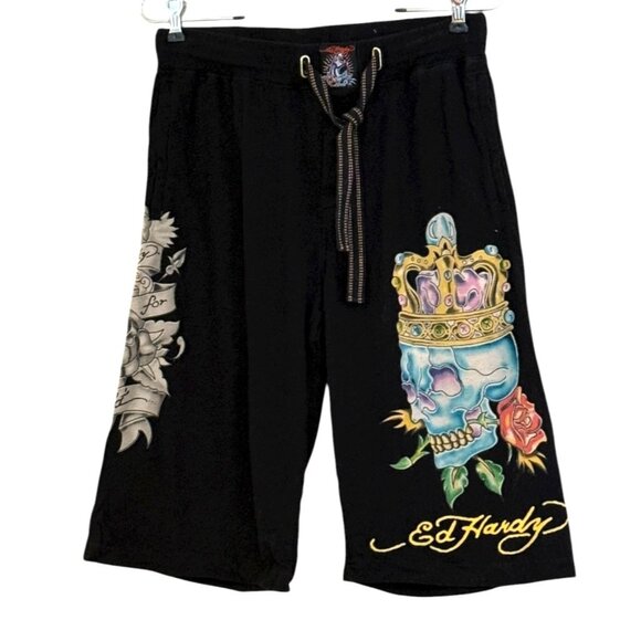 Ed Hardy by Christian Audigier Men's "King Skull" Jam Shorts Black Size S NWOT - Picture 8 of 8